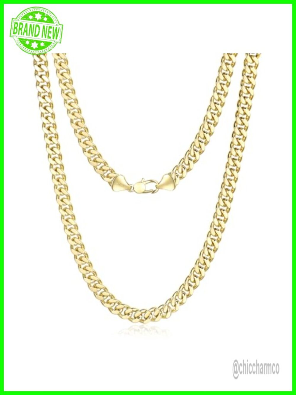 14K Gold Cuban Link Chain Necklace 8mm Lobster Clasp Unisex 20in